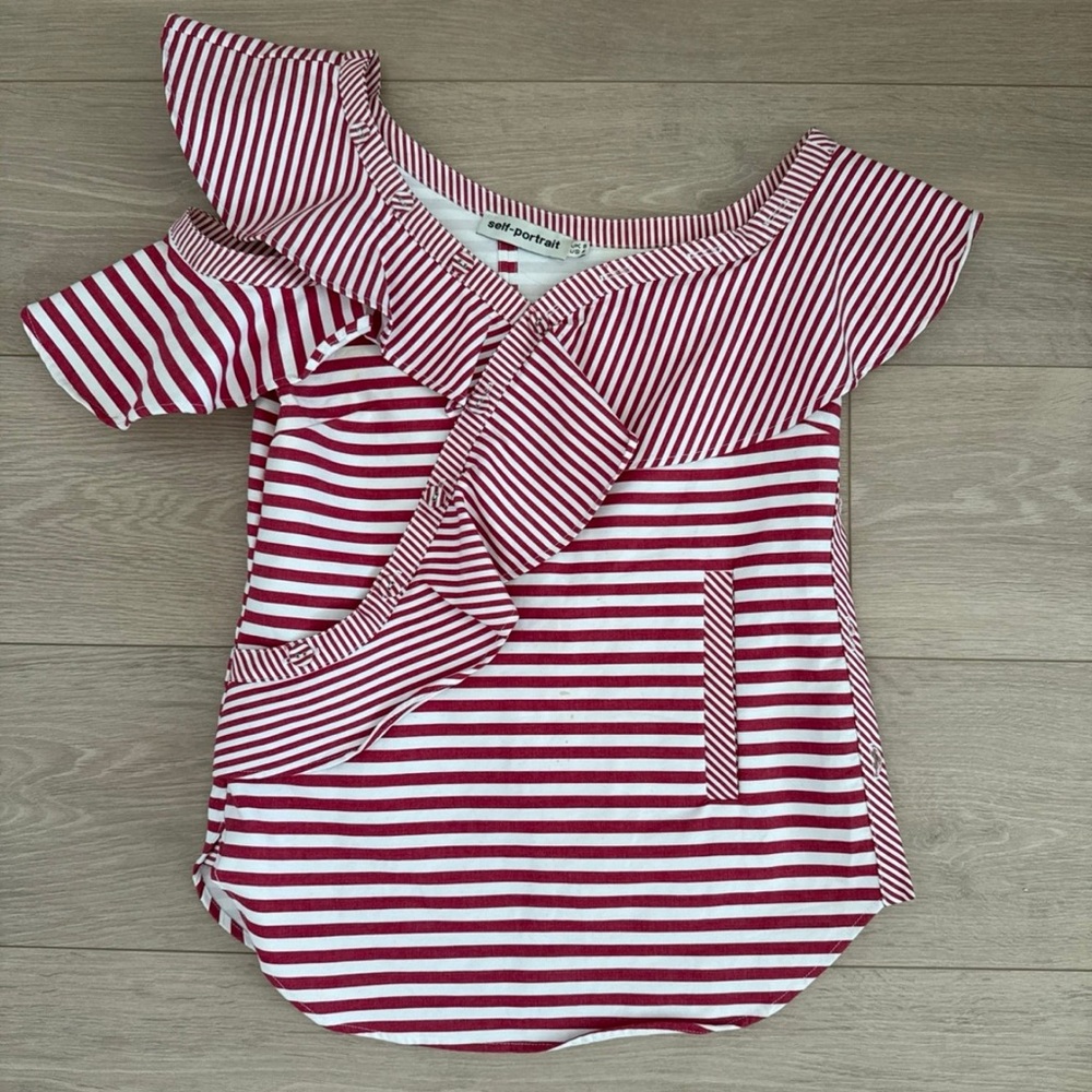 Self-Portrait Red and White Striped Ruffle Blouse
